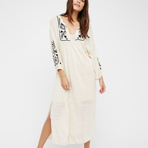New Free People Sweet Harvest Ivory Dress Size Small Maxi Embroidered - Picture 1 of 8